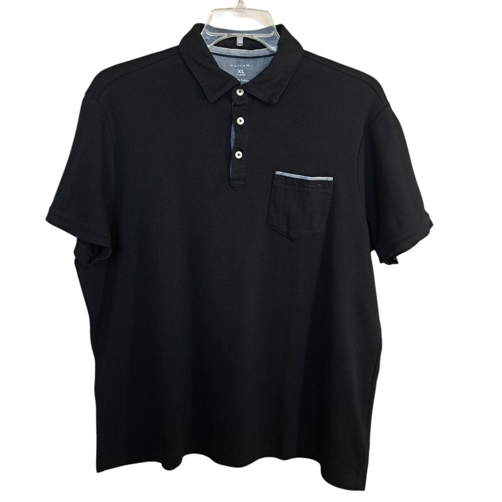 Tahari Men's Polo Collared Shirt Size XL Black Short Sleeves 100% Cotton Summer